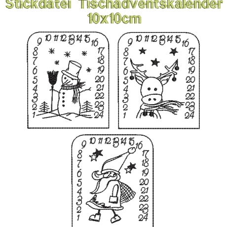 Stickdatei ITH Adventskalender Tischadventskalender 10x10cm
