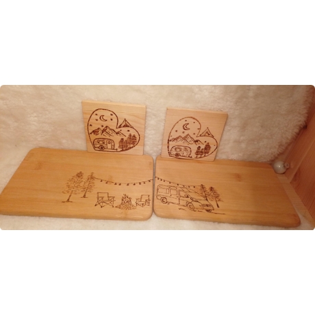 Camping-Holzset (4-teilig) I Unikat für Camping- & Vanlife-Fans