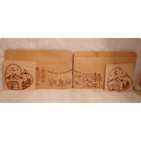 Camping-Holzset (4-teilig) I Unikat für Camping- & Vanlife-Fans