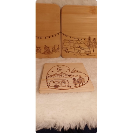 Camping-Holzset (4-teilig) I Unikat für Camping- & Vanlife-Fans