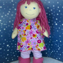 Kleid mit Blumen und Hose geringelt passend für Puppen 30 cm Neu