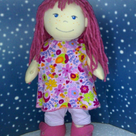 Kleid mit Blumen und Hose geringelt passend für Puppen 30 cm Neu