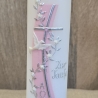 Taufkerze 25x6 mit silberner Schrift in zwei Farben.
