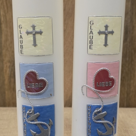 Taufkerze 30x6 - Holografisch - Glaube-Liebe-Hoffnung