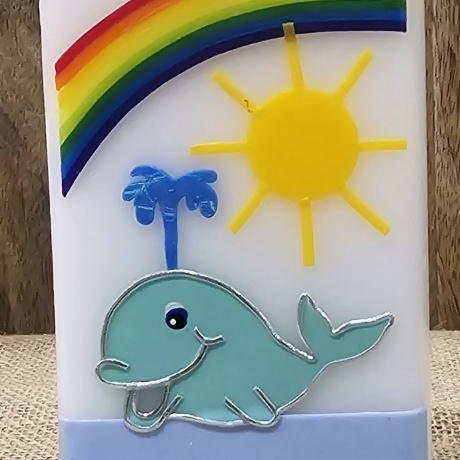 Patenkerze 15x6 - Regenbogen - Sonne - Wal -
