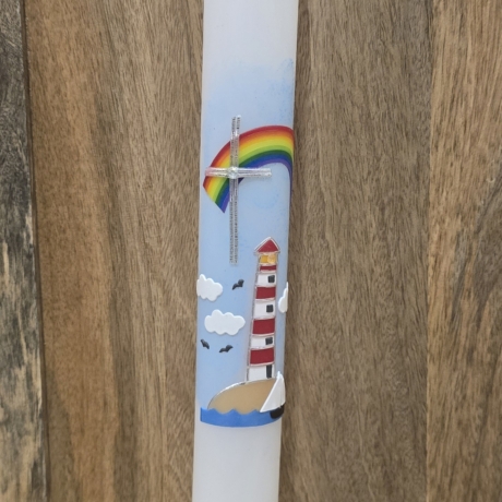 Taufkerze - 40x4 - Regenbogen - Leuchtturm -