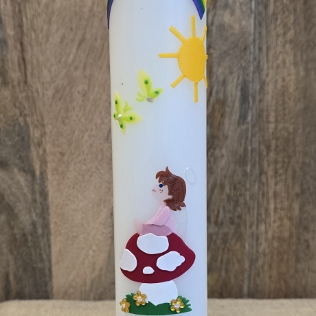 Taufkerze 30x5 - Mädchen-Regenbogen-Sonne