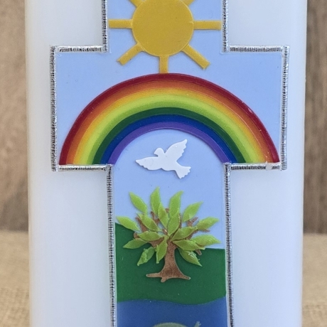 Patenkerze 15x6 - Taube/Sonne/Baum