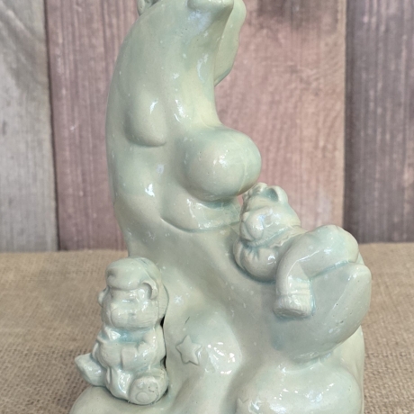 Keramik Figur -Mond - Schlafende Teddys - Halbmond - Keramik 