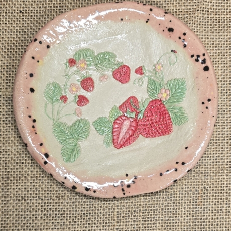 Keramik Schale - Keramik Teller - Handarbeit - Erdbeeren