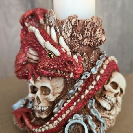 Kerzenhalter - Drache mit Totenkopf