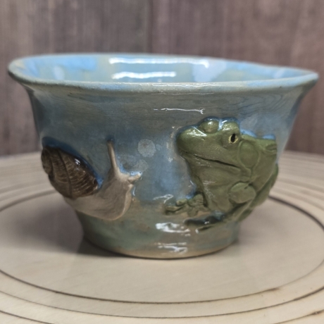 Keramik Schale - Frosch und Schnecke - Handarbeit