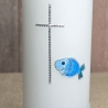 Patenkerze 15x6 - Fisch - glitzernd mit Silberner Schrift
