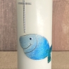 Taufkerze 30x6 - Fisch - glitzernd mit Silberner Schrift
