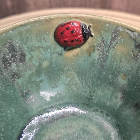 Handgefertigte Schale aus Keramik - Libelle und Marienkäfer