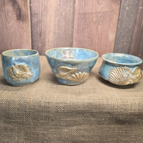 Keramik Vase - Schale - Meeresstil - Muscheln - Seestern