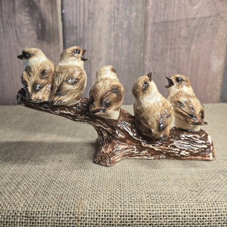 Keramik Figur - Spatzen auf Ast - Vogel -