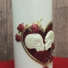 Hochzeitskerze 20x7 - Herz und Totenkopf - Rot marmoriert Gold