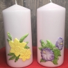 Dekorative Kerze - Blumen - Handverziert - Gelb/Grün