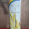 Taufkerze - Getreideähren, Kreuz, Regenbogen - Handverziert 25x6