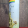 Taufkerze - Getreideähren, Kreuz, Regenbogen - Handverziert 25x6