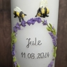 Taufkerze 25x8 - Lavendel, Bienen - Handverziert -