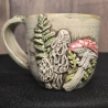 Keramik Becher - Pilze und Zweig - Handgeformt
