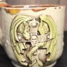 Keramik Becher - Tasse - Kreuz, Drache, Totenkopf - Handgeformt