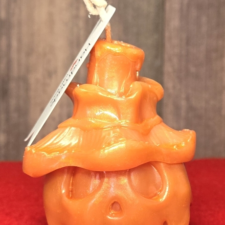 Halloween Kerze - Kürbis mit Hut - Handgegossen