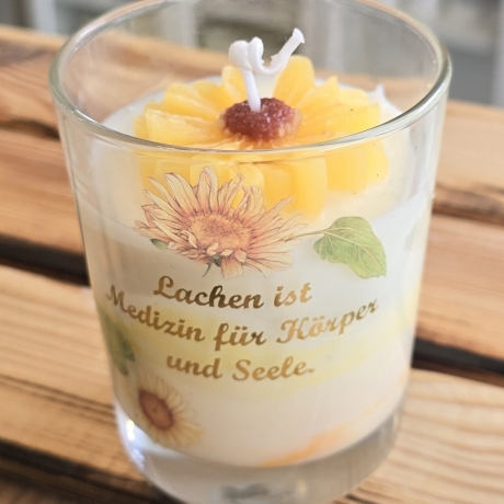Dekorative Kerze im Glas - Sonnenblume 