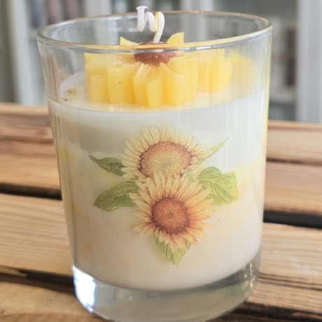 Dekorative Kerze im Glas - Sonnenblume - Sojawachs -
