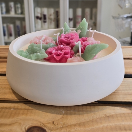 Dekorative Kerze in Schale - Blumenzauber - 