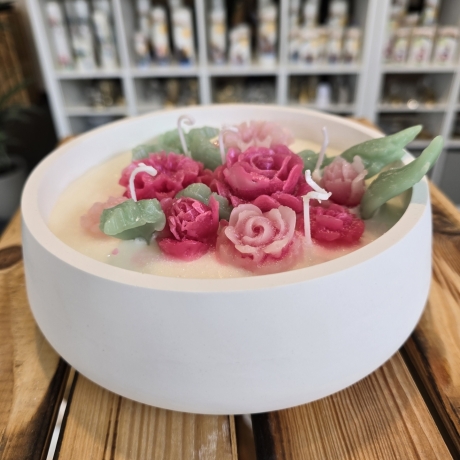 Dekorative Kerze in Schale - Blumenzauber - 