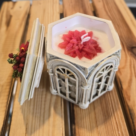 Duftkerze in Schale - Pavillon - Handverziert - Winterduft -