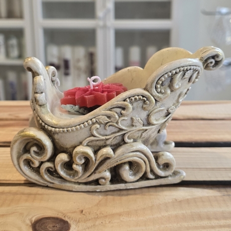 Duftkerze in Schale - Schlitten - Handverziert - Winterduft -