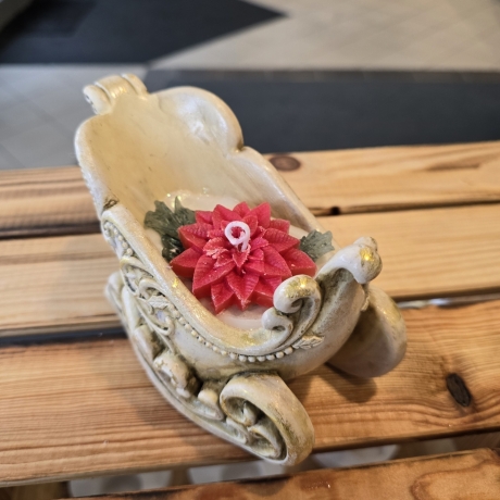 Duftkerze in Schale - Schlitten - Handverziert - Winterduft -