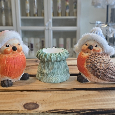 Winter Rotkehlchen mit Teelichthalter - 3er Set -