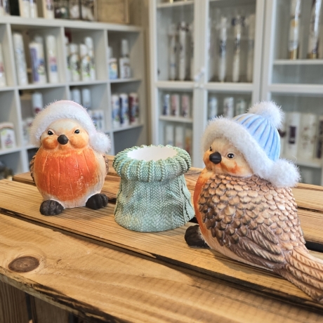 Winter Rotkehlchen mit Teelichthalter - 3er Set -