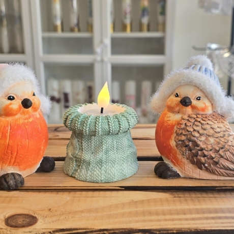 Winter Rotkehlchen mit Teelichthalter - 3er Set -