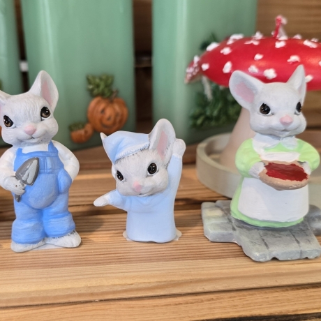 Deko Keramik Figuren - Mäusefamilie Papa Mama Kind - 3-er Set