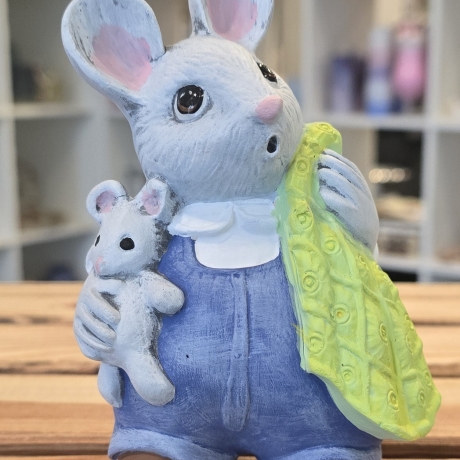Deko Maus aus Keramik - Mama Maus mit Baby - Handbemalt -