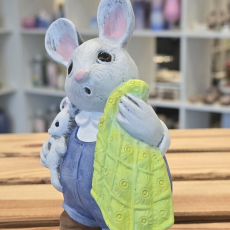 Deko Maus aus Keramik - Mama Maus mit Baby - Handbemalt -