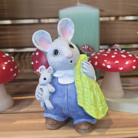 Deko Maus aus Keramik - Mama Maus mit Baby - Handbemalt -