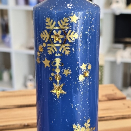 Adventskerzen - Weihnachtskerzen - Hellblau mit Glitzersteinen