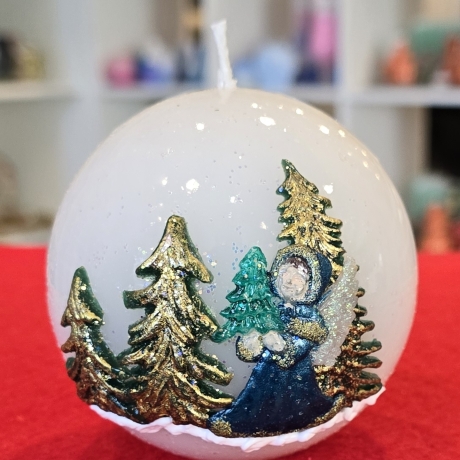 Winter/Weihnachtskerze - Tannenbaum 2 - Rund - Handgegossen -