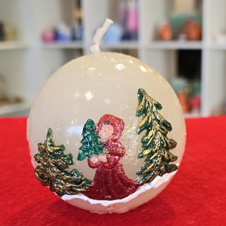 Winter/Weihnachtskerze - Tannenbaum - Rund - Handgegossen -