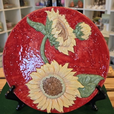 Keramik Teller Rund - Sonnenblumen - Handarbeit - Keramikschale -