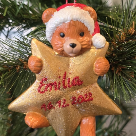 Weihnachtsbaumschmuck - Teddybär mit Stern - Personalisierbar -