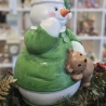 Keramik Schneemann mit Teddy - Weihnachtsdekoration -