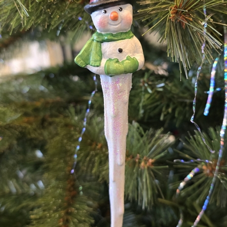 Schneemann - Eiszapfen - Weihnachtsbaumschmuck aus Keramik - 